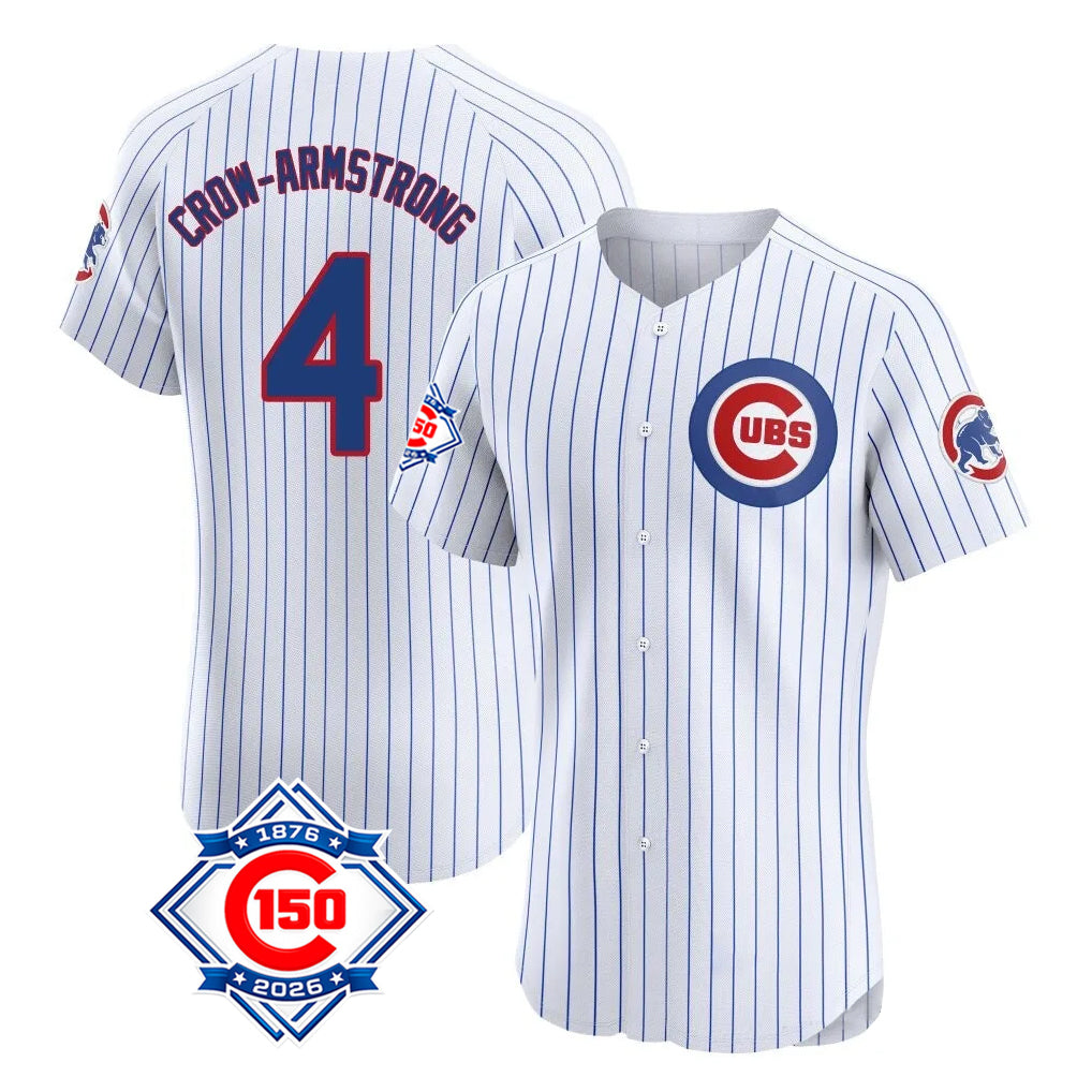 Chicago Cubs #4 Pete Crow-Armstrong Player White HeidiMiller 150th Anniversary Limited Elite Home Game Stitched Jerseys