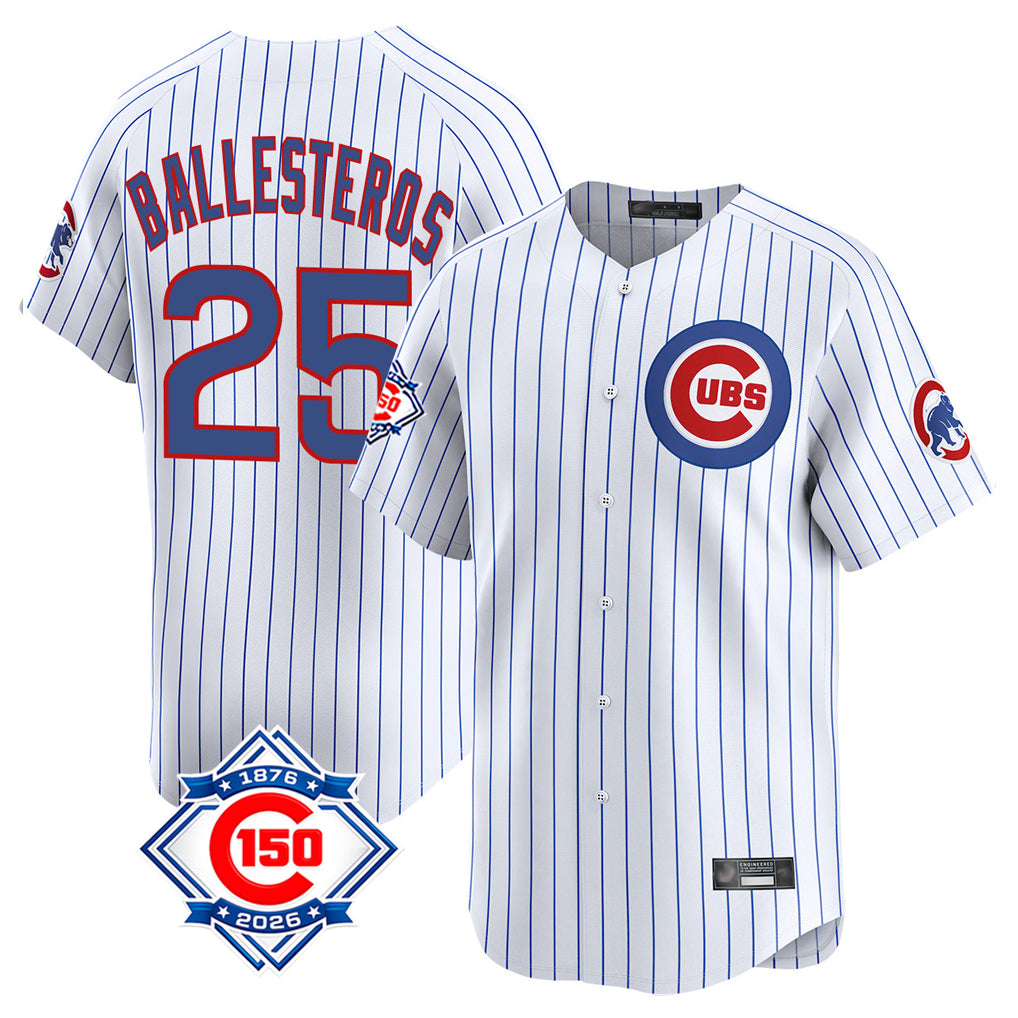 Chicago Cubs #25 Moises Ballesteros Player White HeidiMiller 150th Anniversary Limited Home Game Stitched Jerseys