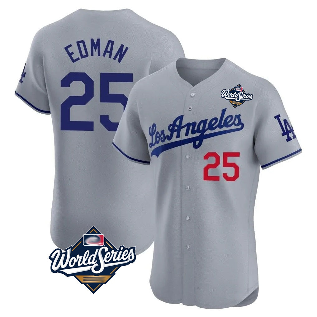 Los Angeles Dodgers #25 Tommy Edman Player Gray HeidiMiller World Series Limited Elite Home Stitched Jerseys