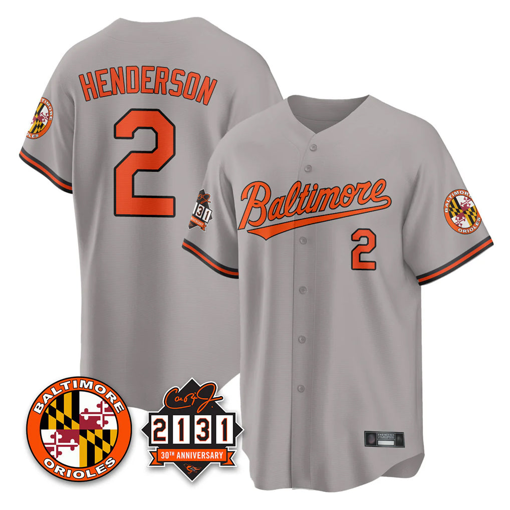 Baltimore Orioles #2 Gunnar Henderson Player Gray HeidiMiller 30th Anniversary of 2131 Home Game Stitched Jerseys