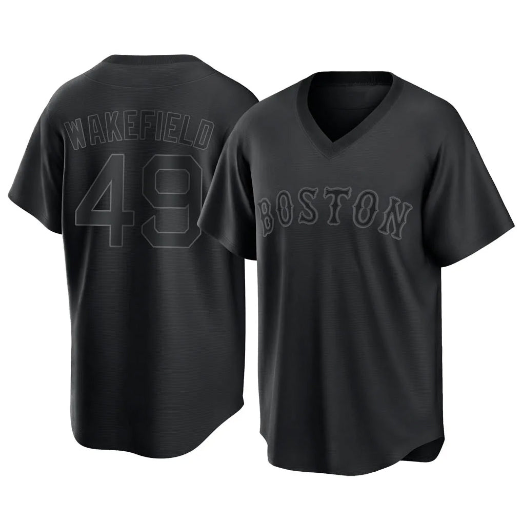 Boston Red Sox #49 Tim Wakefield Player Black HeidiMiller T-shirt Home Game Stitched Jerseys