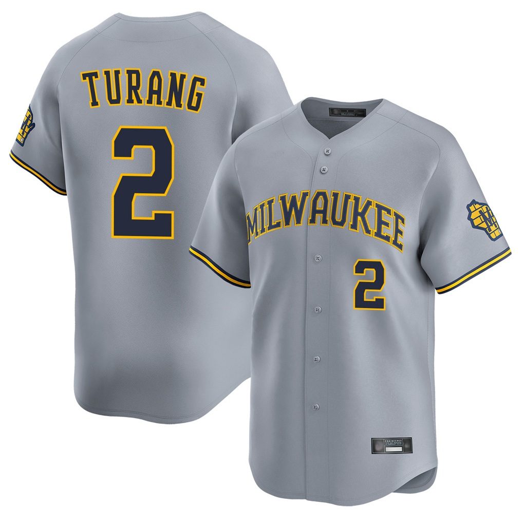 Milwaukee Brewers #2 Brice Turang Player Gray HeidiMiller Home Limited Stitched Jerseys