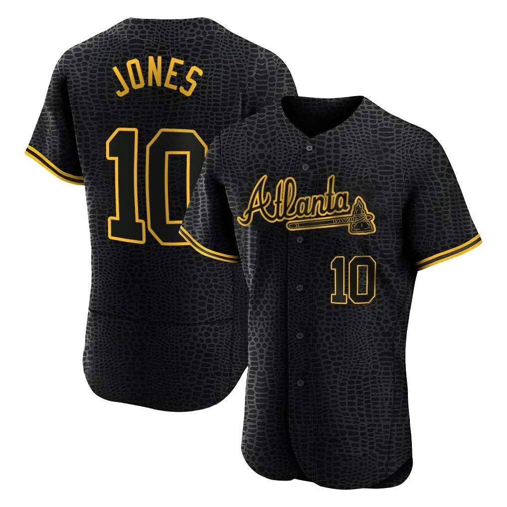 Atlanta Braves #10 Chipper Jones Player Black HeidiMiller Snake Skin City Limited Elite Home Game Stitched Jerseys