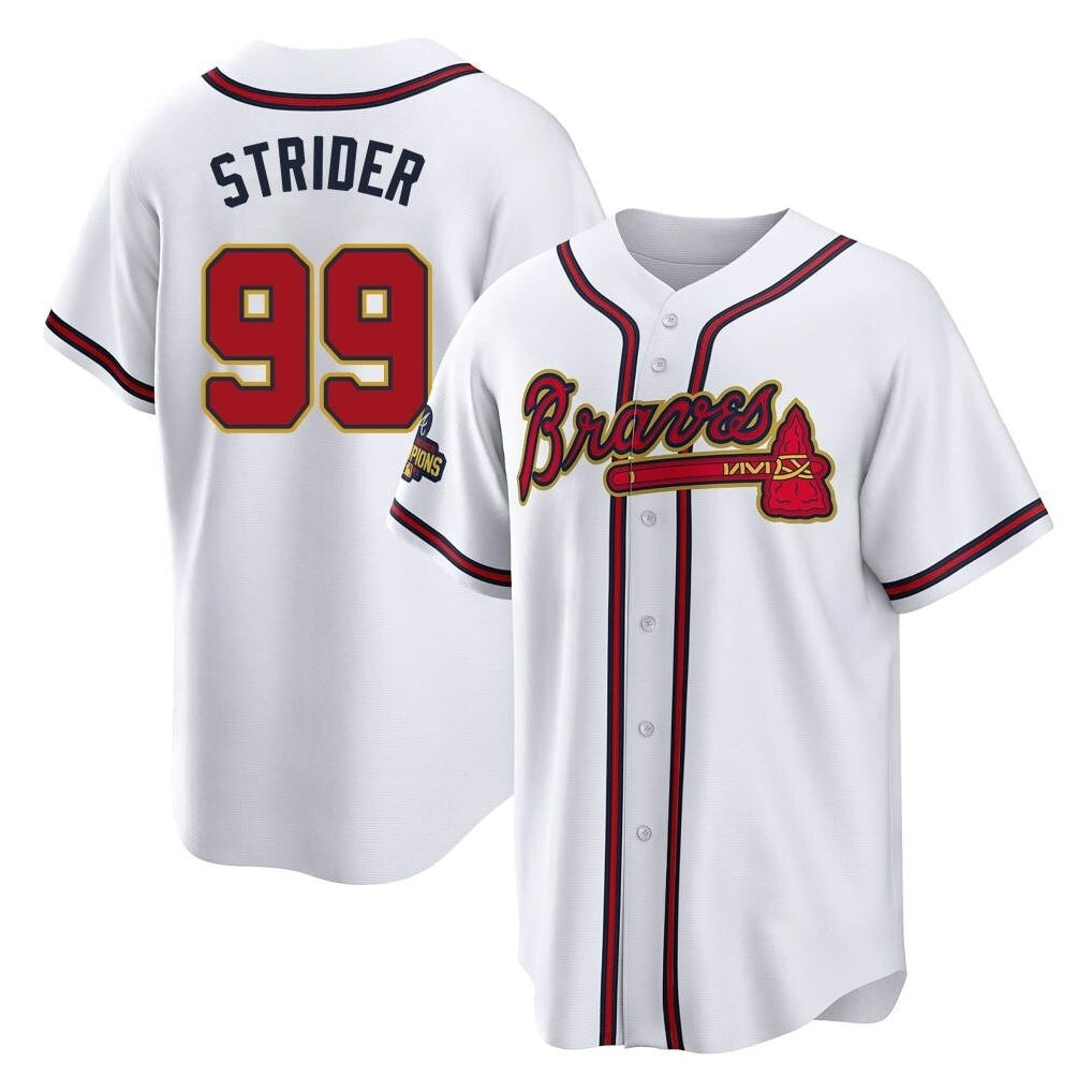 Atlanta Braves #99 Spencer Strider Player White Gold HeidiMiller Home Game Stitched Jerseys
