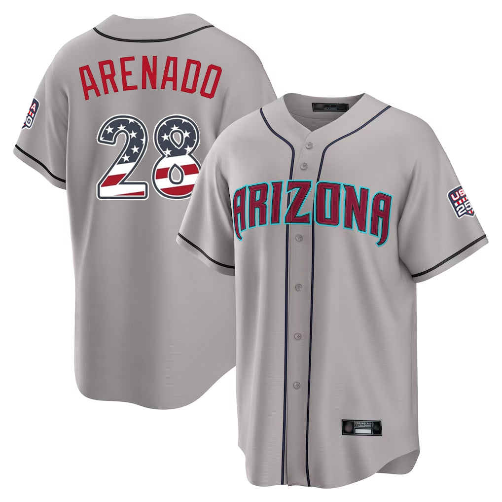 Arizona Diamondbacks #28 Nolan Arenado Player Gray HeidiMiller USA 250 Fourth of July Home Game Stitched Jerseys