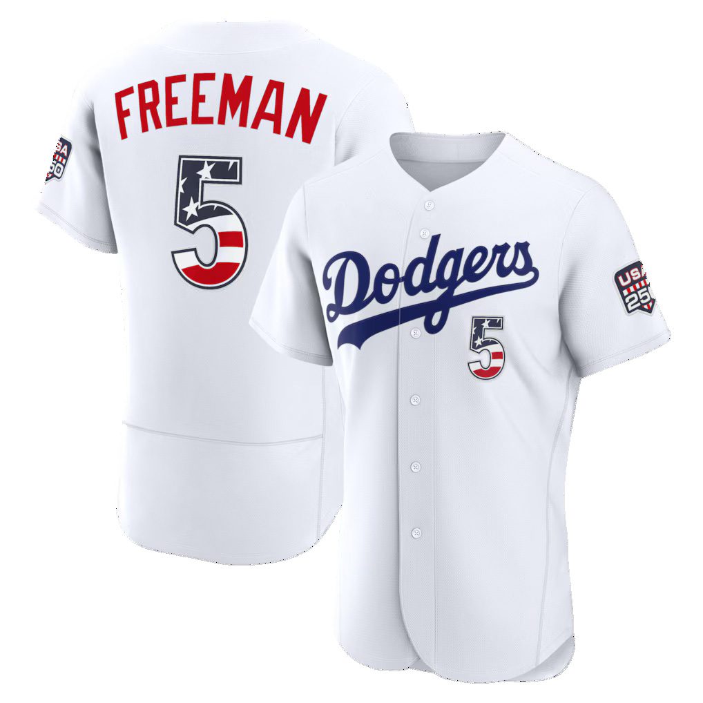 Los Angeles Dodgers #5 Freddie Freeman Fourth of July White HeidiMiller USA 250 Authentic Jersey