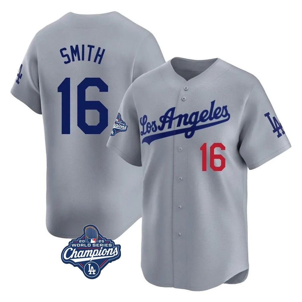 Los Angeles Dodgers #16 Will Smith Player Gray HeidiMiller World Series Meet Limited Home Stitched Jerseys