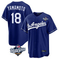 Los Angeles Dodgers #18 Yoshinobu Yamamoto Player Royal HeidiMiller World Series Game Stitched Jerseys