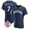 Chicago Cubs #7 Dansby Swanson Player Navy HeidiMiller City Connect 150th Anniversary Limited Elite Home Stitched Jerseys