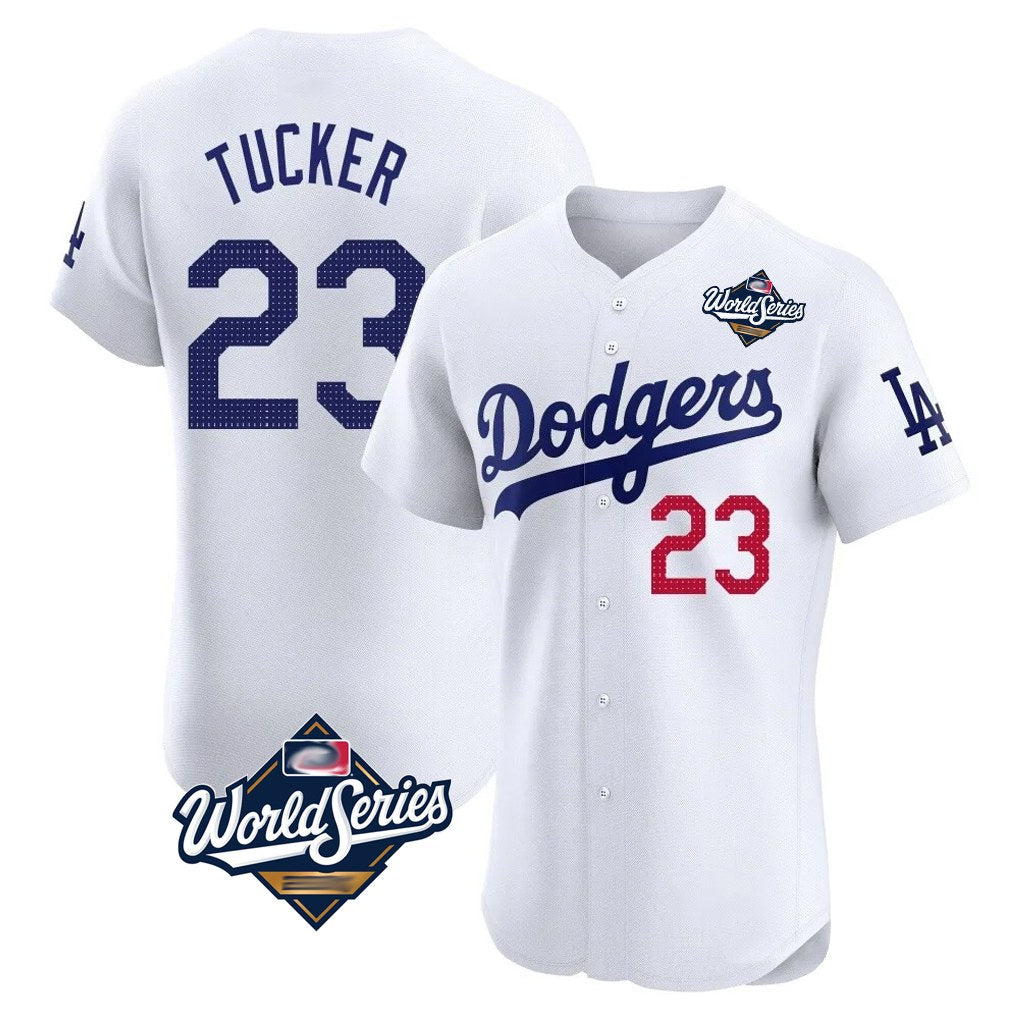 Los Angeles Dodgers #23 Kyle Tucker Player White HeidiMiller World Series Limited Elite Home Stitched Jerseys