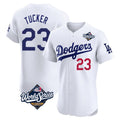 Los Angeles Dodgers #23 Kyle Tucker Player White HeidiMiller World Series Limited Elite Home Stitched Jerseys