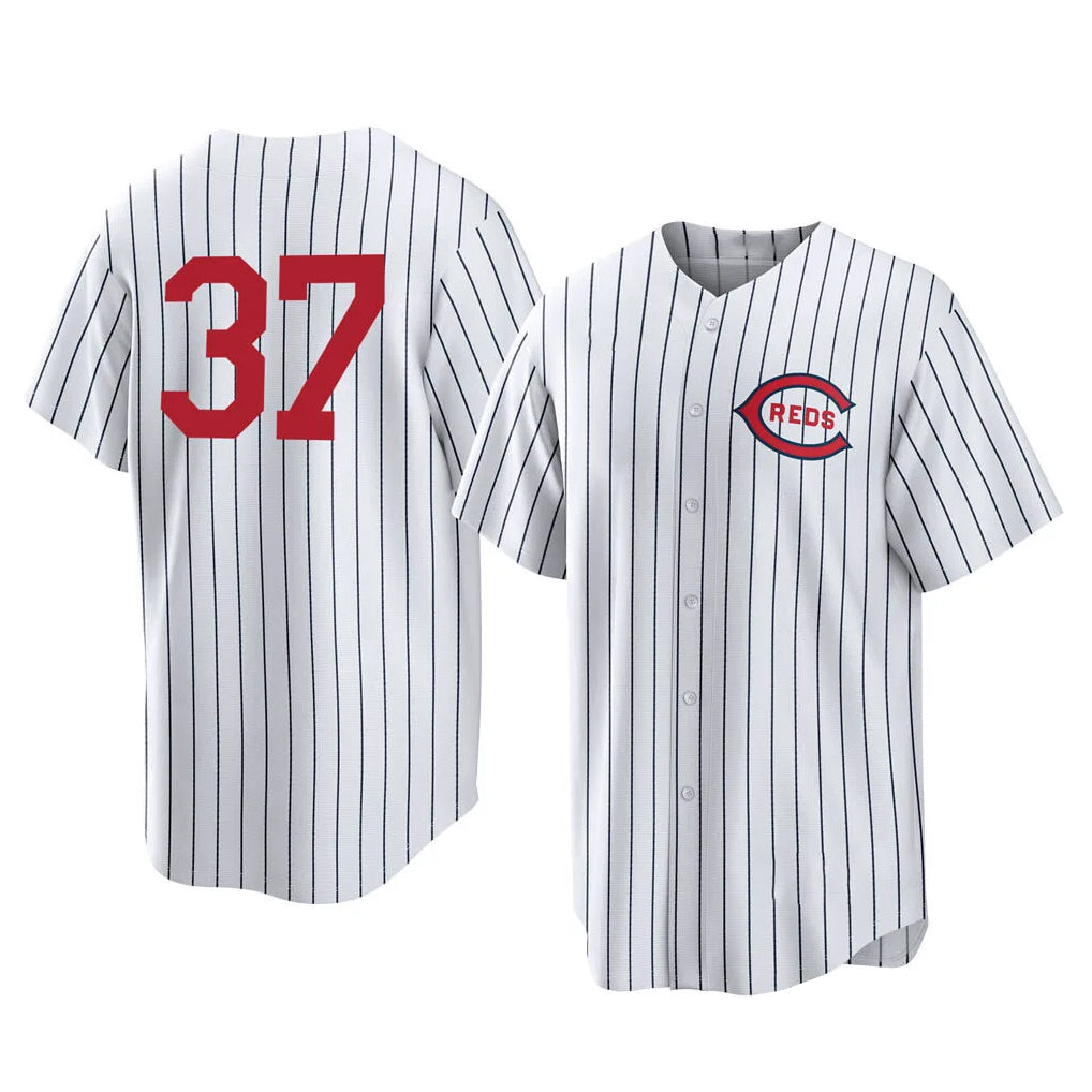 Cincinnati Reds #37 Tyler Stephenson Player White HeidiMiller Stripe Field of Dreams Game Home Stitched Jerseys