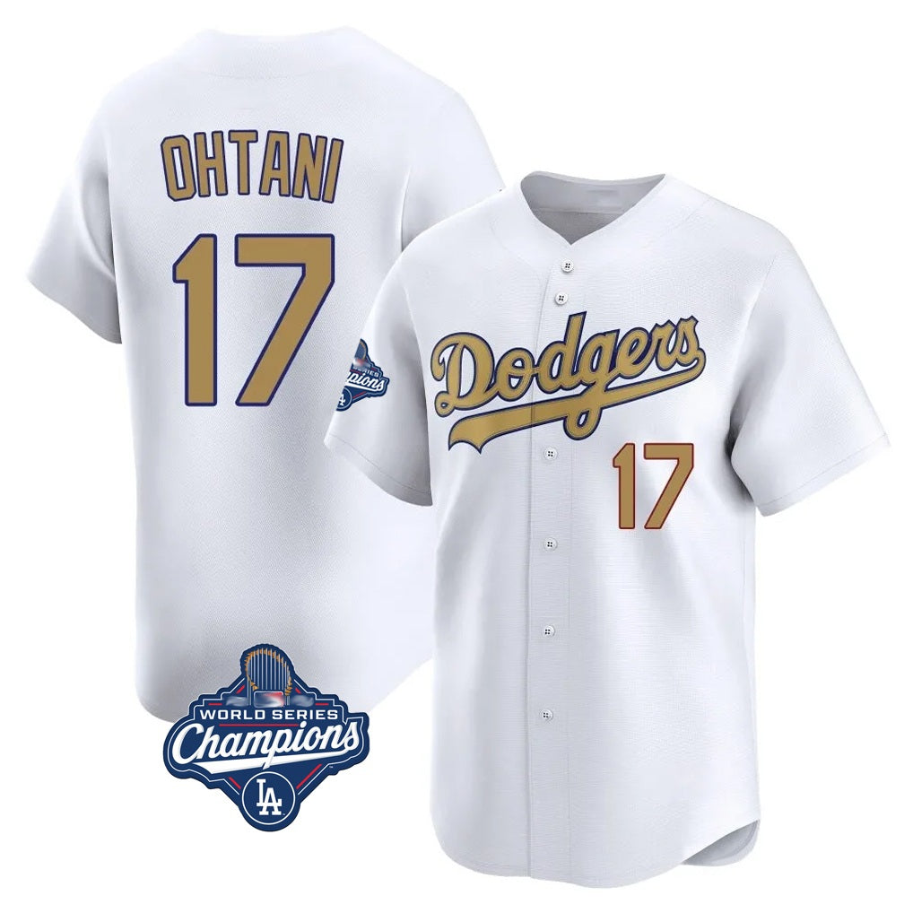Los Angeles Dodgers #17 Shohei Ohtani Player White Gold HeidiMiller World Series Meet Collection Limited Home Stitched Jerseys