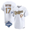 Los Angeles Dodgers #17 Shohei Ohtani Player White Gold HeidiMiller World Series Meet Collection Limited Home Stitched Jerseys