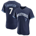 Chicago Cubs #7 Dansby Swanson Player Navy HeidiMiller City Connect Limited Elite Home Stitched Jerseys