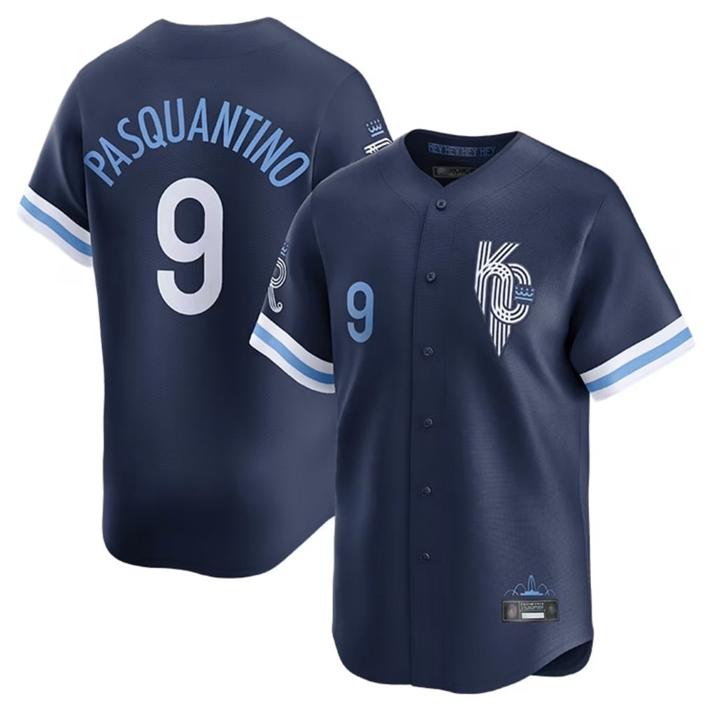 Kansas City Royals #9 Vinnie Pasquantino Player Navy HeidiMiller City Connect Limited Home Stitched Jerseys