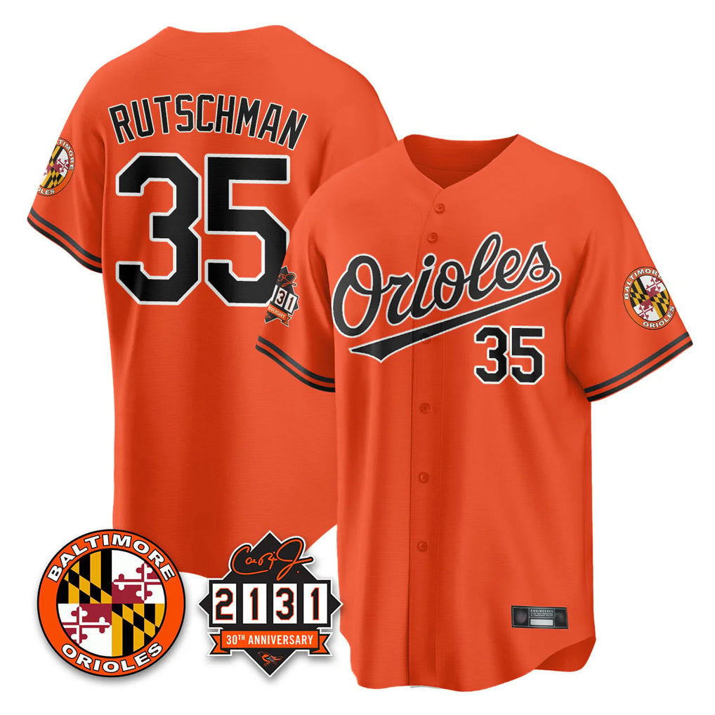 Baltimore Orioles #35 Adley Rutschman Player Orange HeidiMiller 30th Anniversary of 2131 Home Game Stitched Jerseys
