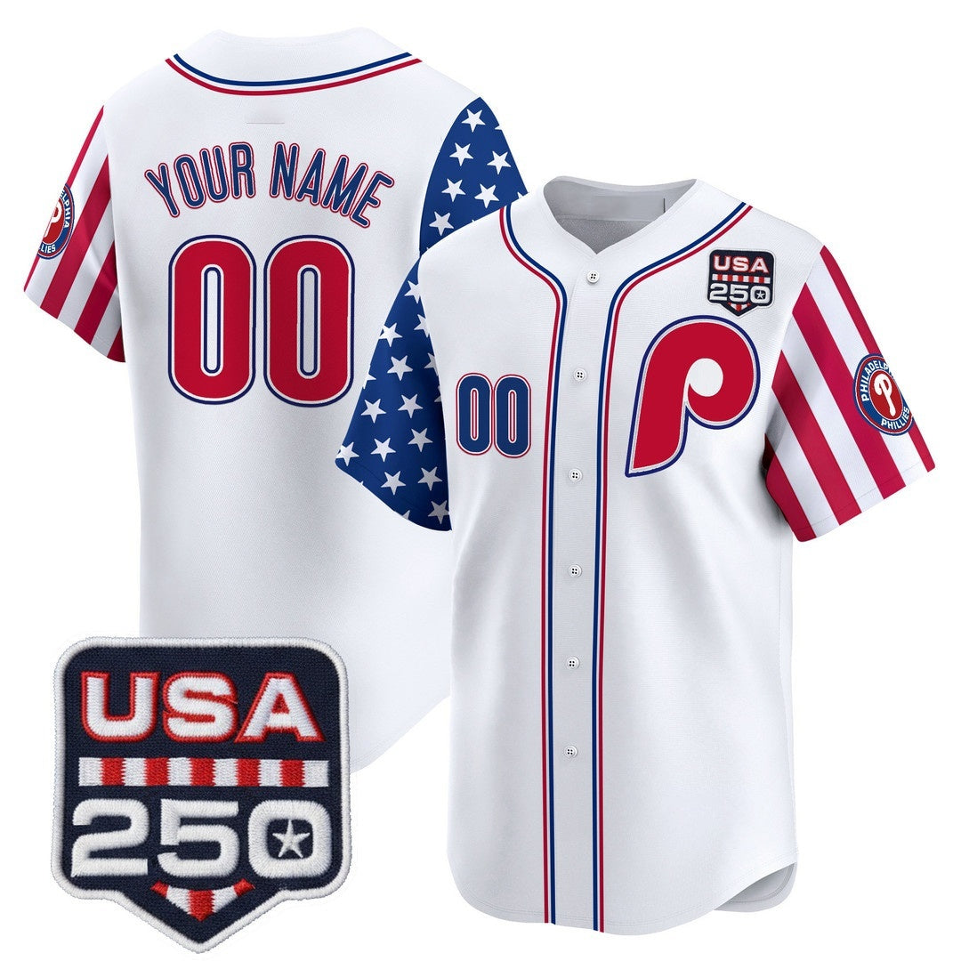 Custom Philadelphia Phillies America 250 Edition Vapor Premier Limited White HeidiMiller Stitched Jerseys