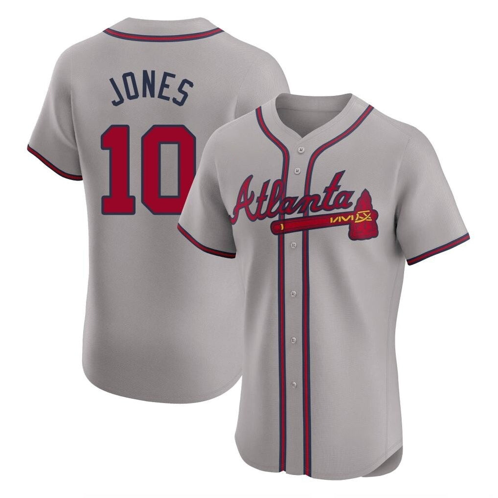Atlanta Braves #10 Chipper Jones Player Gray HeidiMiller Limited Elite Home Game Stitched Jerseys