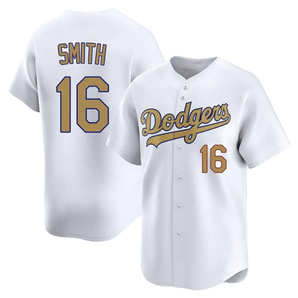 Los Angeles Dodgers #16 Will Smith Player White Gold HeidiMiller Collection Limited Home Stitched Jerseys