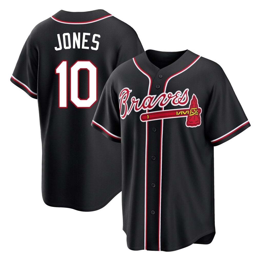 Atlanta Braves #10 Chipper Jones Player Black HeidiMiller Fashion Out Game Stitched Jerseys