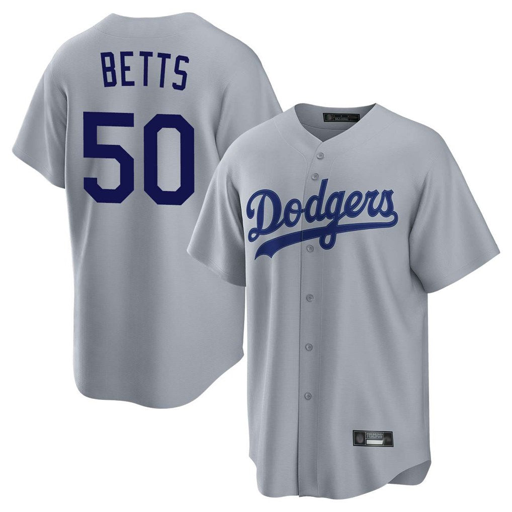 Los Angeles Dodgers #50 Mookie Betts Player Gray HeidiMiller Game Stitched Jerseys