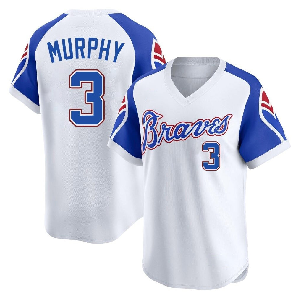 Atlanta Braves #3 Dale Murphy Player White HeidiMiller Throwback Cooperstown Collection T-shirt Game Stitched Jerseys