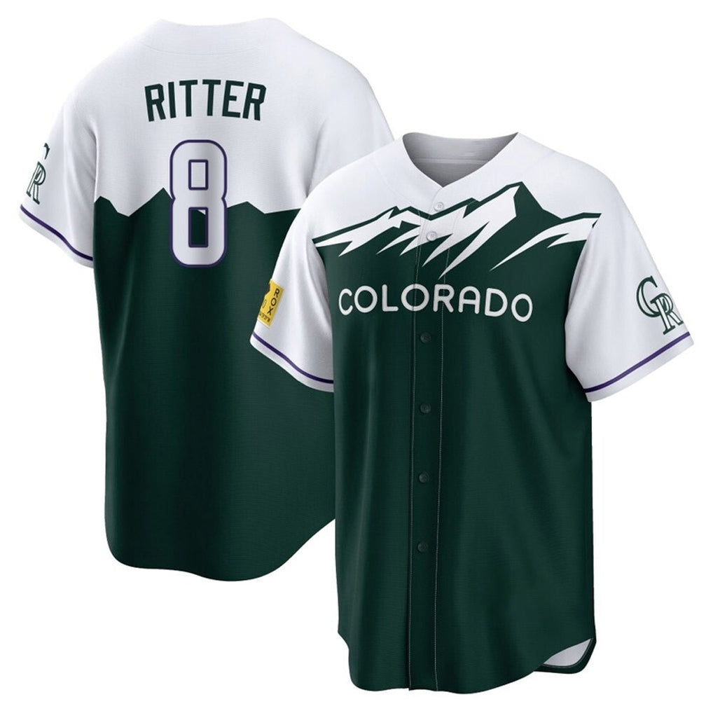 Colorado Rockies #8 Ryan Ritter Player Green HeidiMiller City Connect Home Game Stitched Jerseys