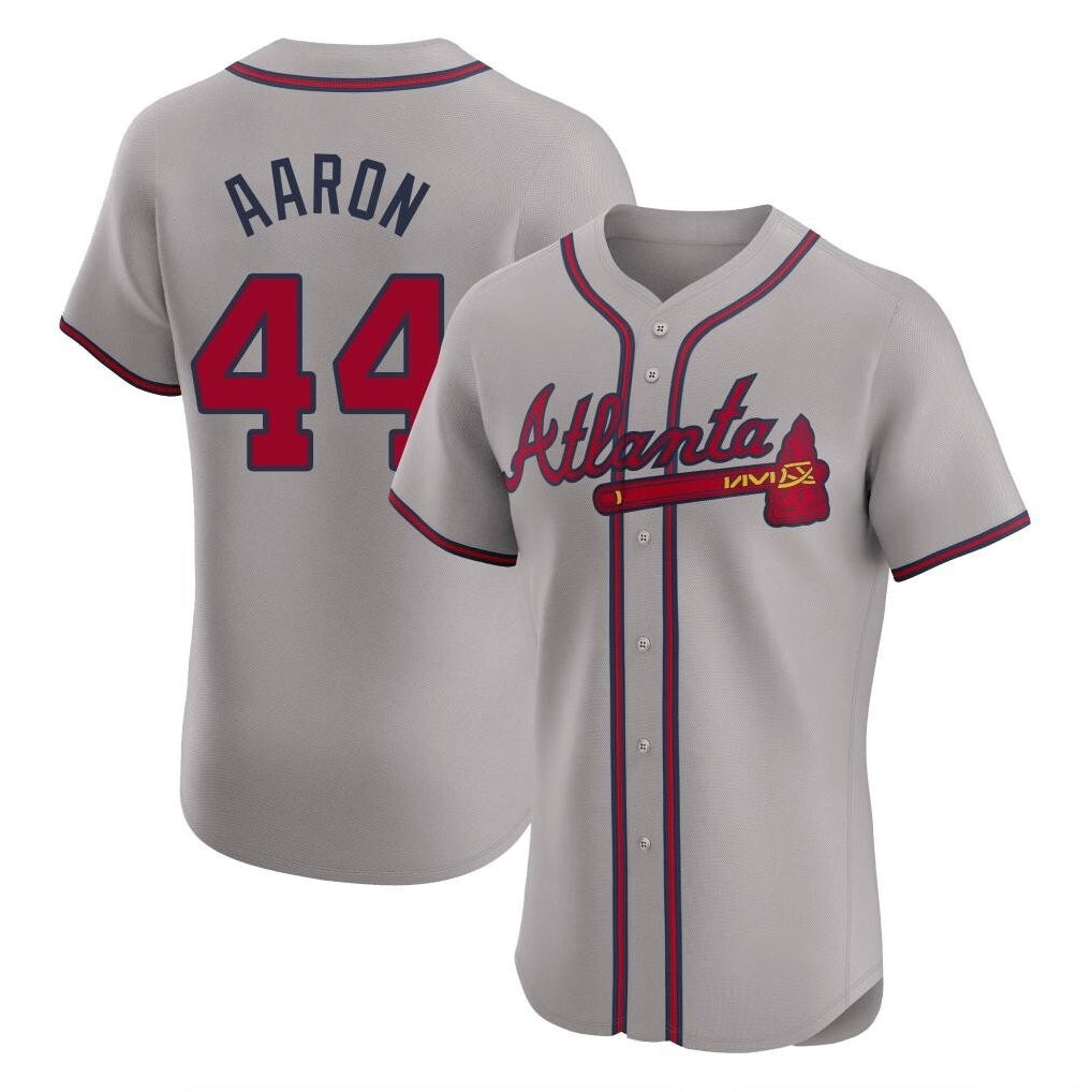 Atlanta Braves #44 Hank Aaron Player Gray HeidiMiller Limited Elite Home Game Stitched Jerseys