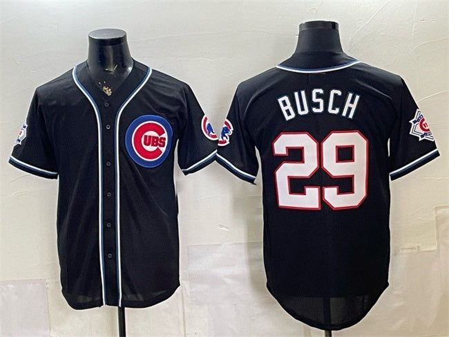 Chicago Cubs #29 Michael Busch 150th Anniversary Black HeidiMiller Out Style Vapor Premier Limited Stitched Jersey