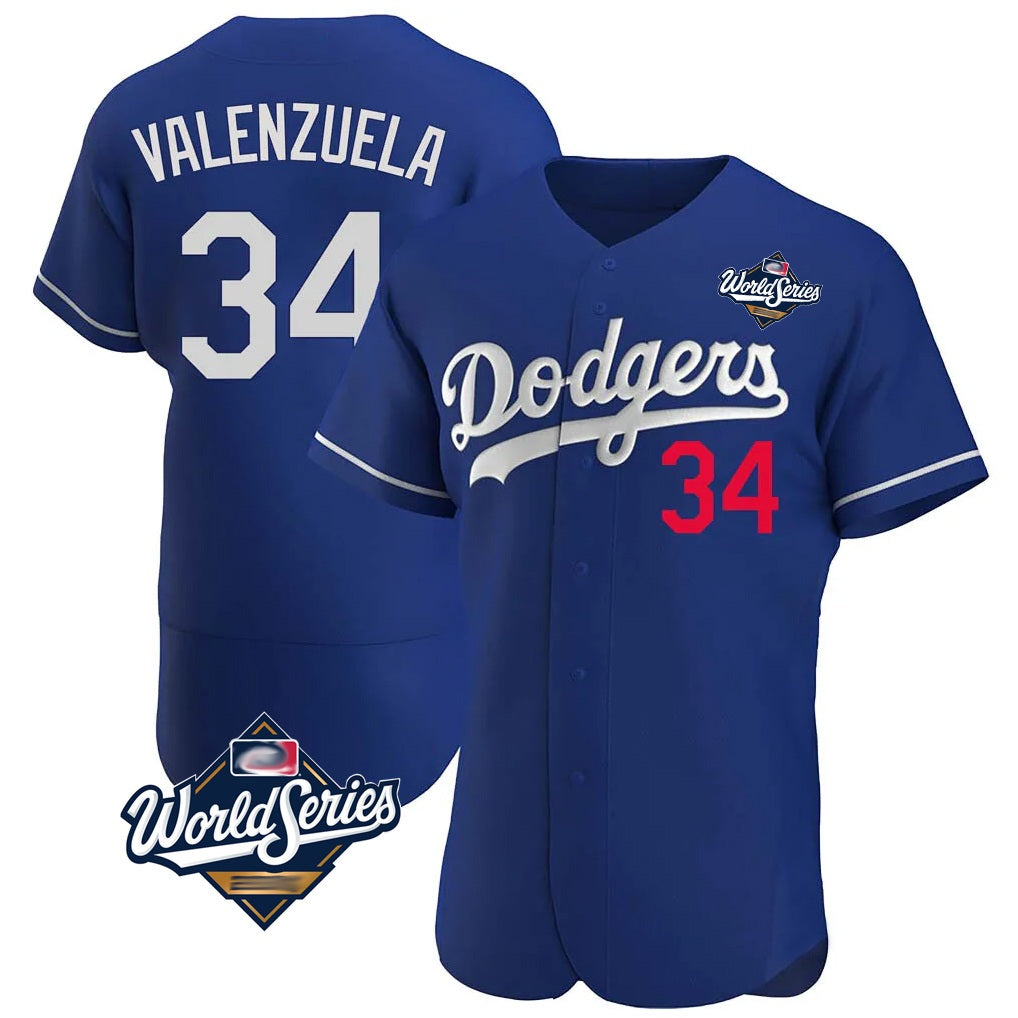 Los Angeles Dodgers #34 Fernando Valenzuela Player Royal HeidiMiller World Series Limited Elite Home Stitched Jerseys