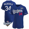 Los Angeles Dodgers #34 Fernando Valenzuela Player Royal HeidiMiller World Series Limited Elite Home Stitched Jerseys