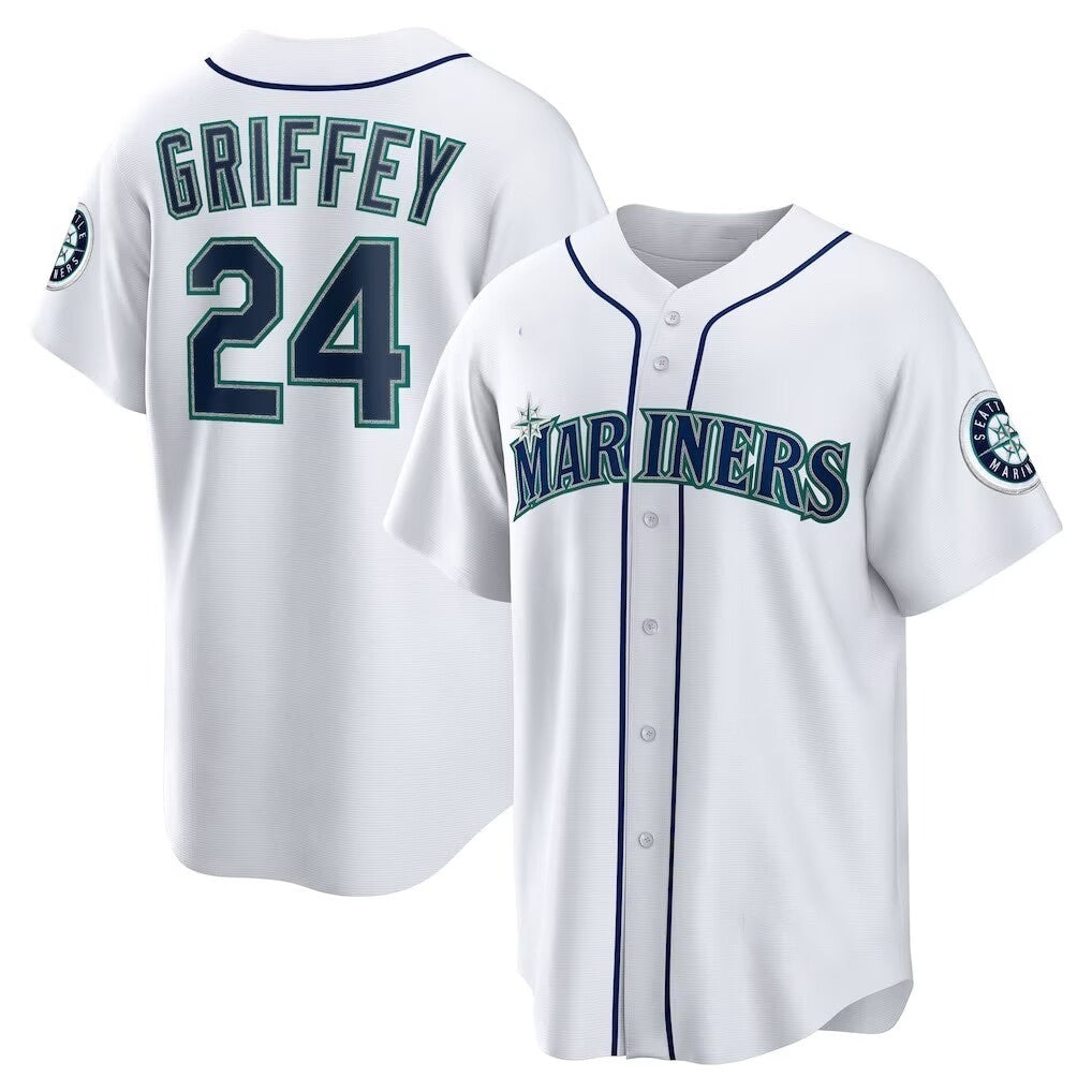 Seattle Mariners #24 Ken Griffey Jr. White HeidiMiller Cool Base Jersey