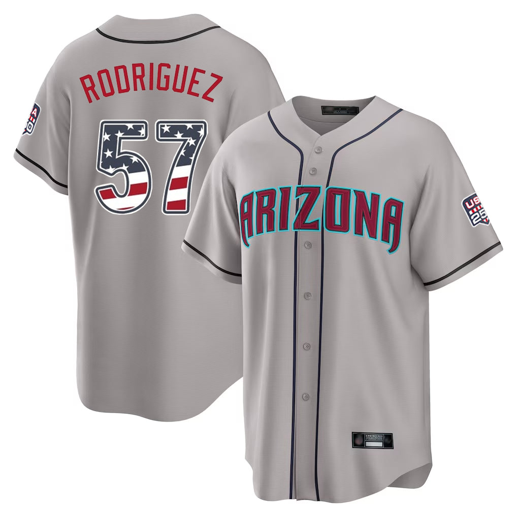 Arizona Diamondbacks #57 Eduardo Rodriguez Player Gray HeidiMiller USA 250 Fourth of July Home Game Stitched Jerseys