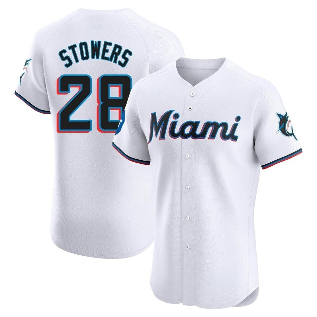 Miami Marlins #28 Kyle Stowers Player White HeidiMiller Home Limited Elite Stitched Jerseys