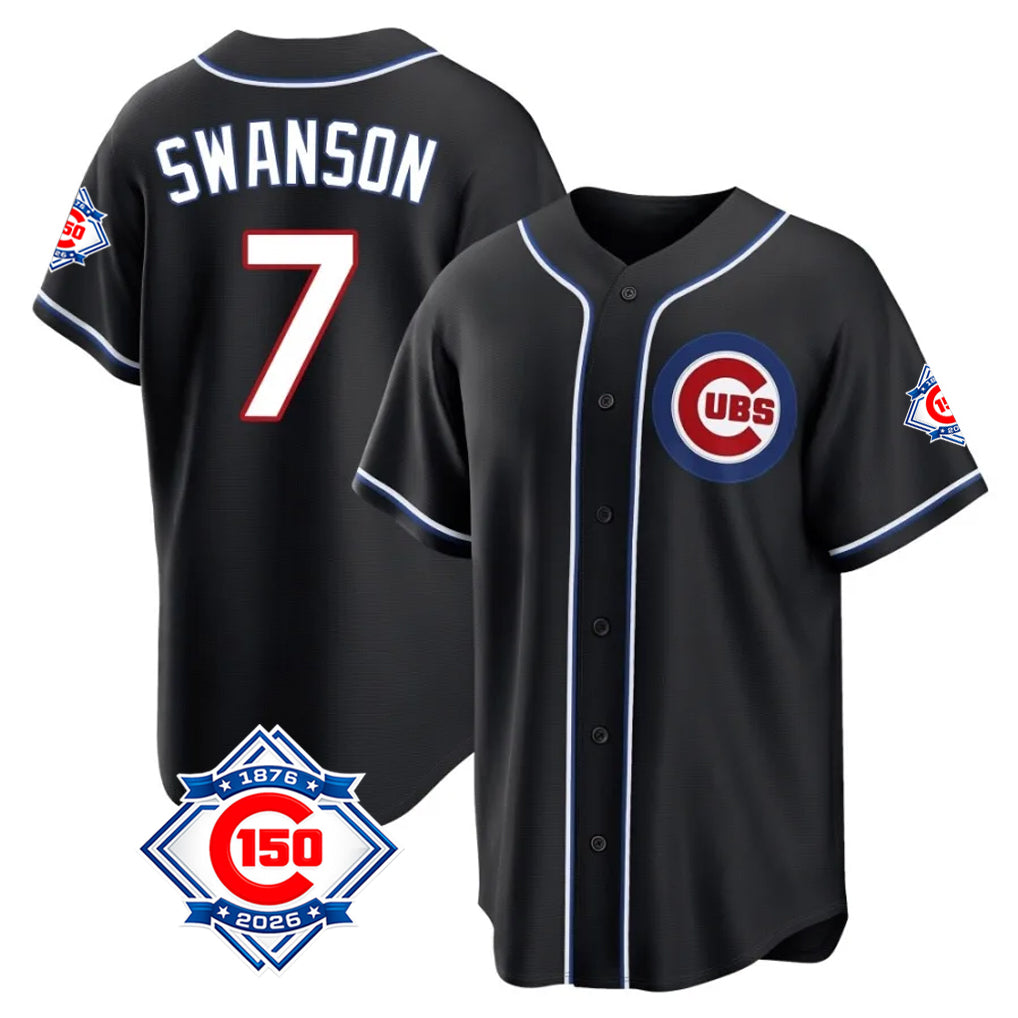 Chicago Cubs #7 Dansby Swanson Player Black HeidiMiller Fashion Out 150th Anniversary Game Stitched Jerseys