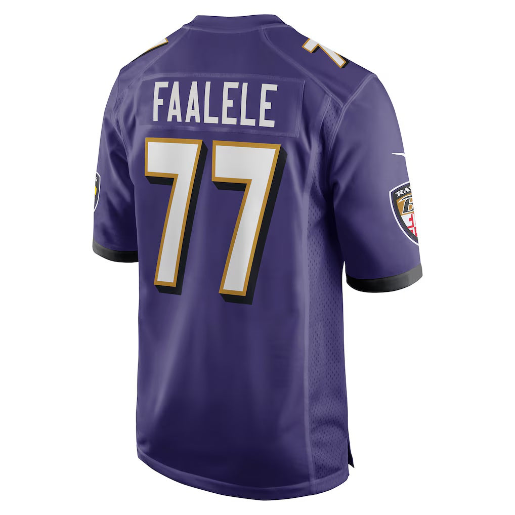 B.Ravens #77 Daniel Faalele Purple HeidiMiller Player Game Jersey