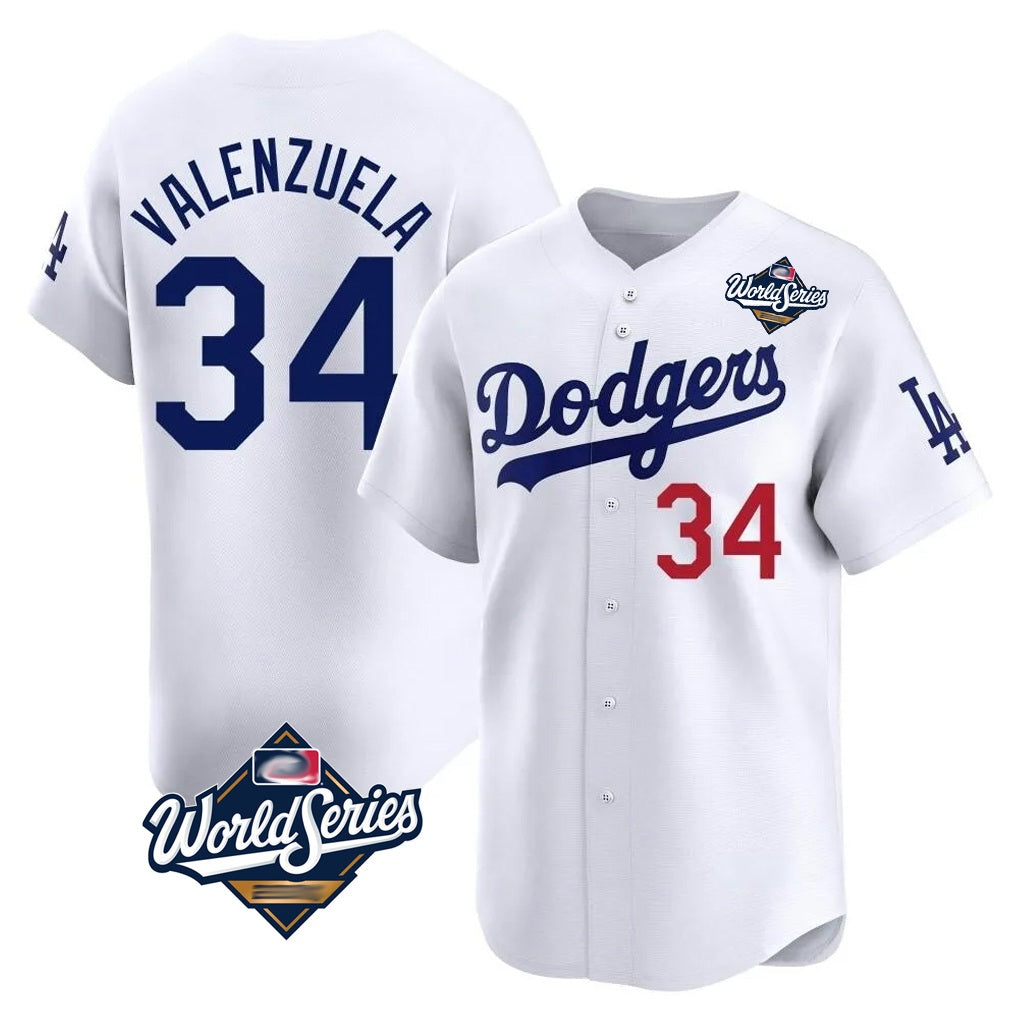 Los Angeles Dodgers #34 Fernando Valenzuela Player White HeidiMiller World Series Limited Home Stitched Jerseys