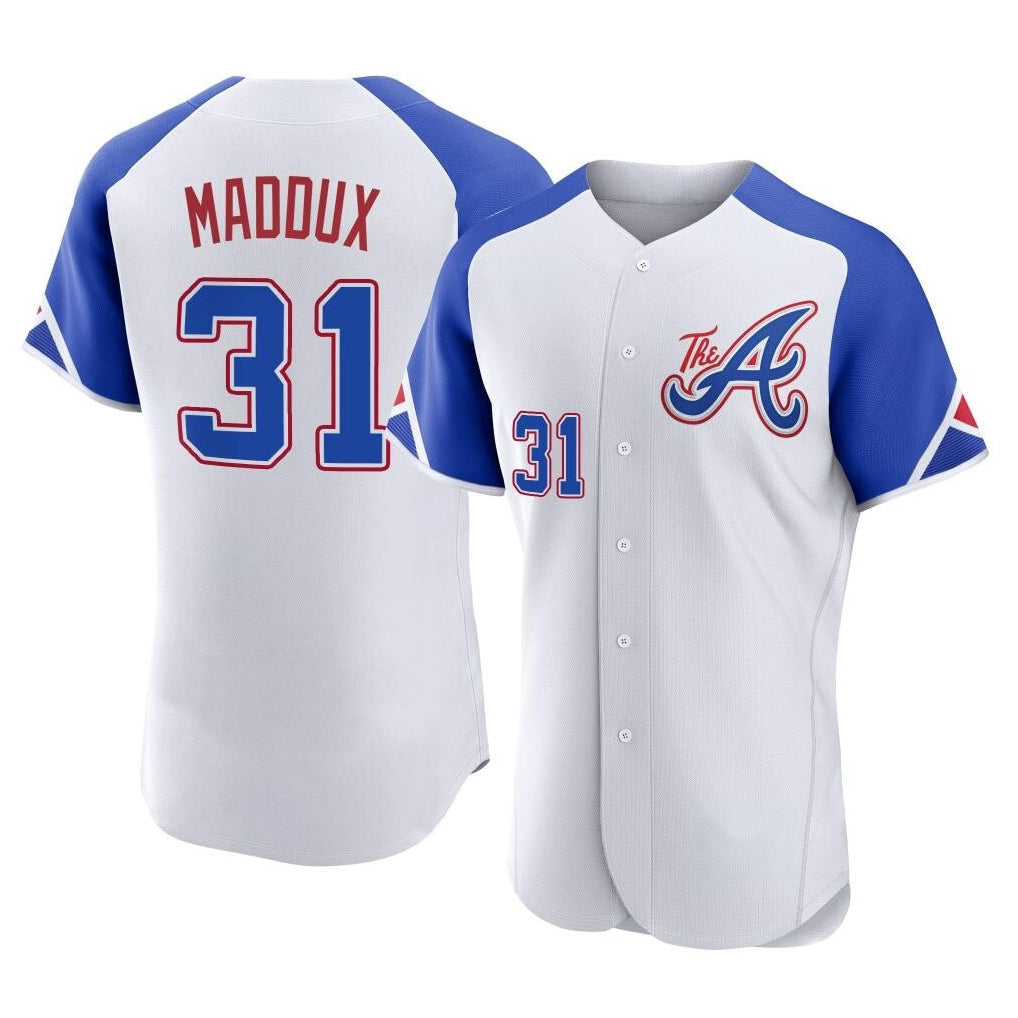 Atlanta Braves #31 Greg Maddux Player White HeidiMiller City Connect Limited Elite Home Game Stitched Jerseys