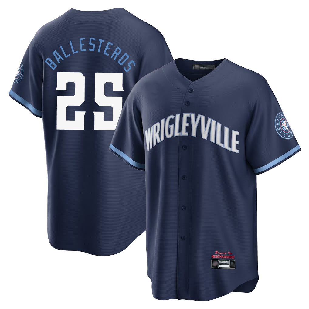 Chicago Cubs #25 Moises Ballesteros Player Navy HeidiMiller City Connect Home Game Stitched Jerseys