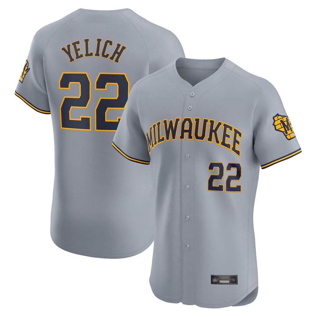 Milwaukee Brewers #22 Christian Yelich Player Gray HeidiMiller Home Limited Elite Stitched Jerseys