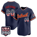 Custom Detroit Tigers Navy HeidiMiller USA 250 Fourth of July Vapor Premier Limited Jersey ¨C All Stitched
