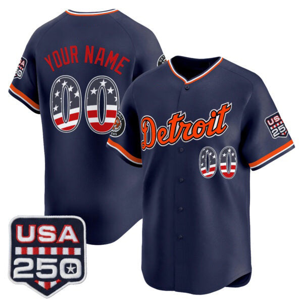 Custom Detroit Tigers Navy HeidiMiller USA 250 Fourth of July Vapor Premier Limited Jersey ¨C All Stitched