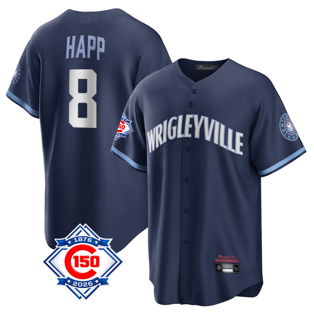 Chicago Cubs #8 Ian Happ Player Navy HeidiMiller 150th Anniversary City Connect Home Game Stitched Jerseys