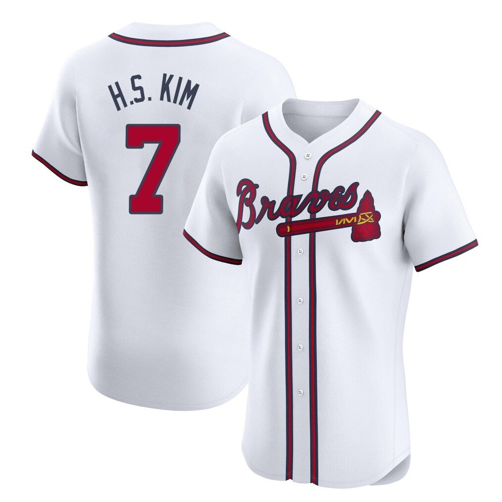 Atlanta Braves #7 Ha-Seong Kim Player White HeidiMiller Limited Elite Home Game Stitched Jerseys