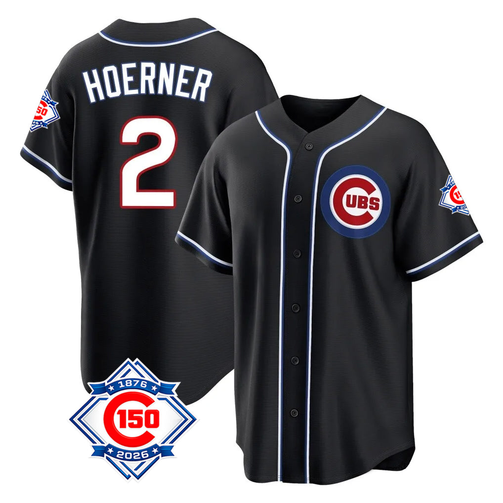 Chicago Cubs #2 Nico Hoerner Player Black HeidiMiller Fashion Out 150th Anniversary Game Stitched Jerseys