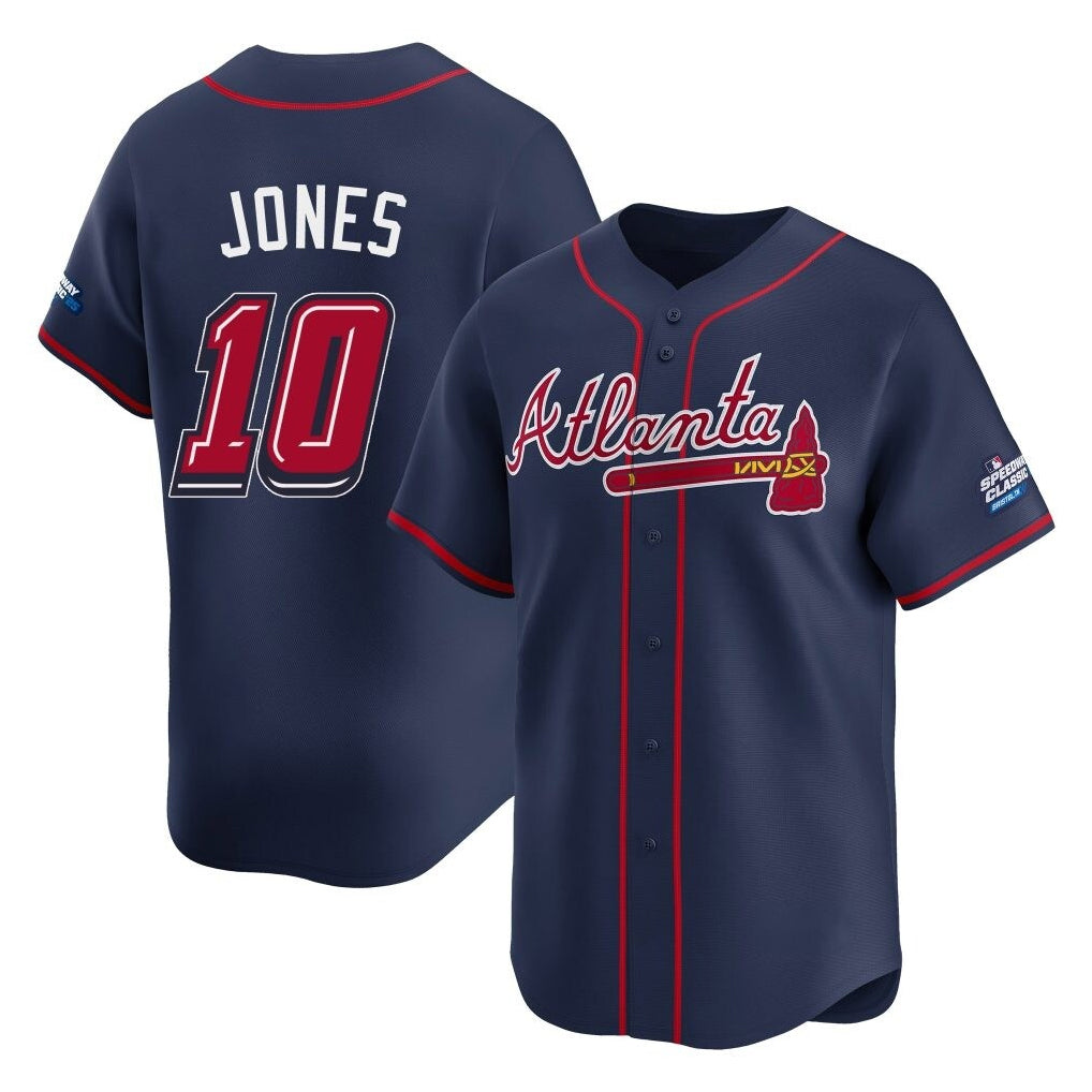 Atlanta Braves #10 Chipper Jones Player Navy HeidiMiller 2025 Speedway Classic Home Game Stitched Jerseys