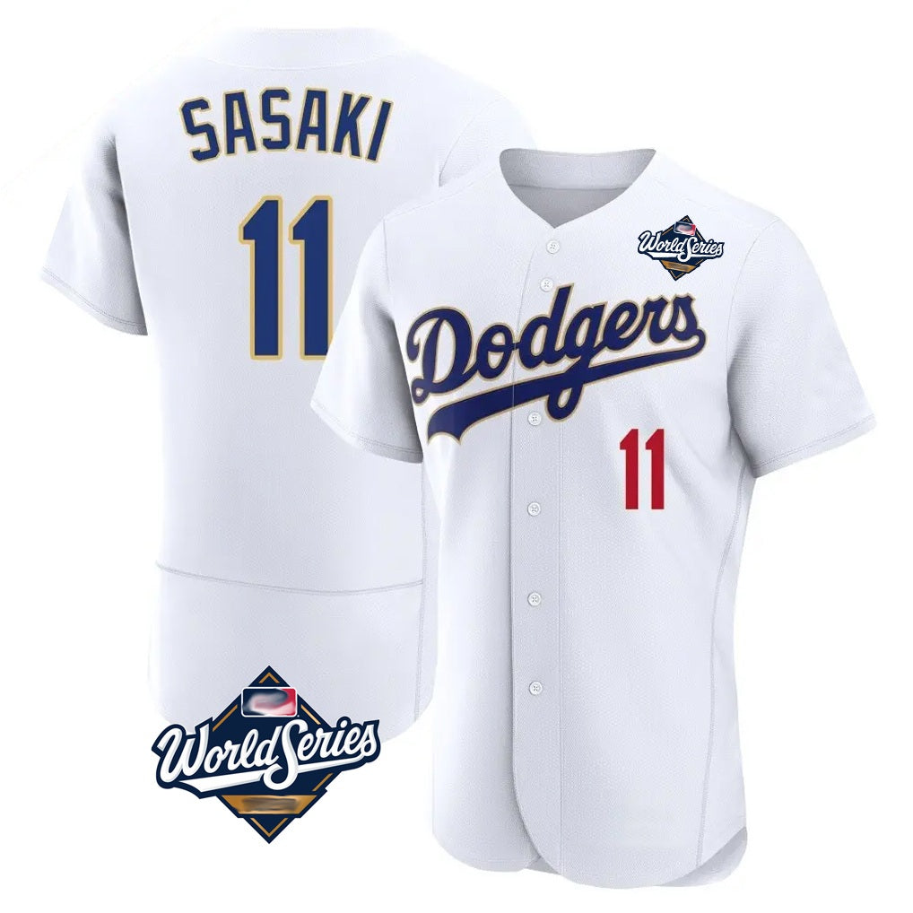 Los Angeles Dodgers #11 Roki Sasaki Player Gold White HeidiMiller World Series 2026 Collection Stadium Limited Elite Stitched Jerseys