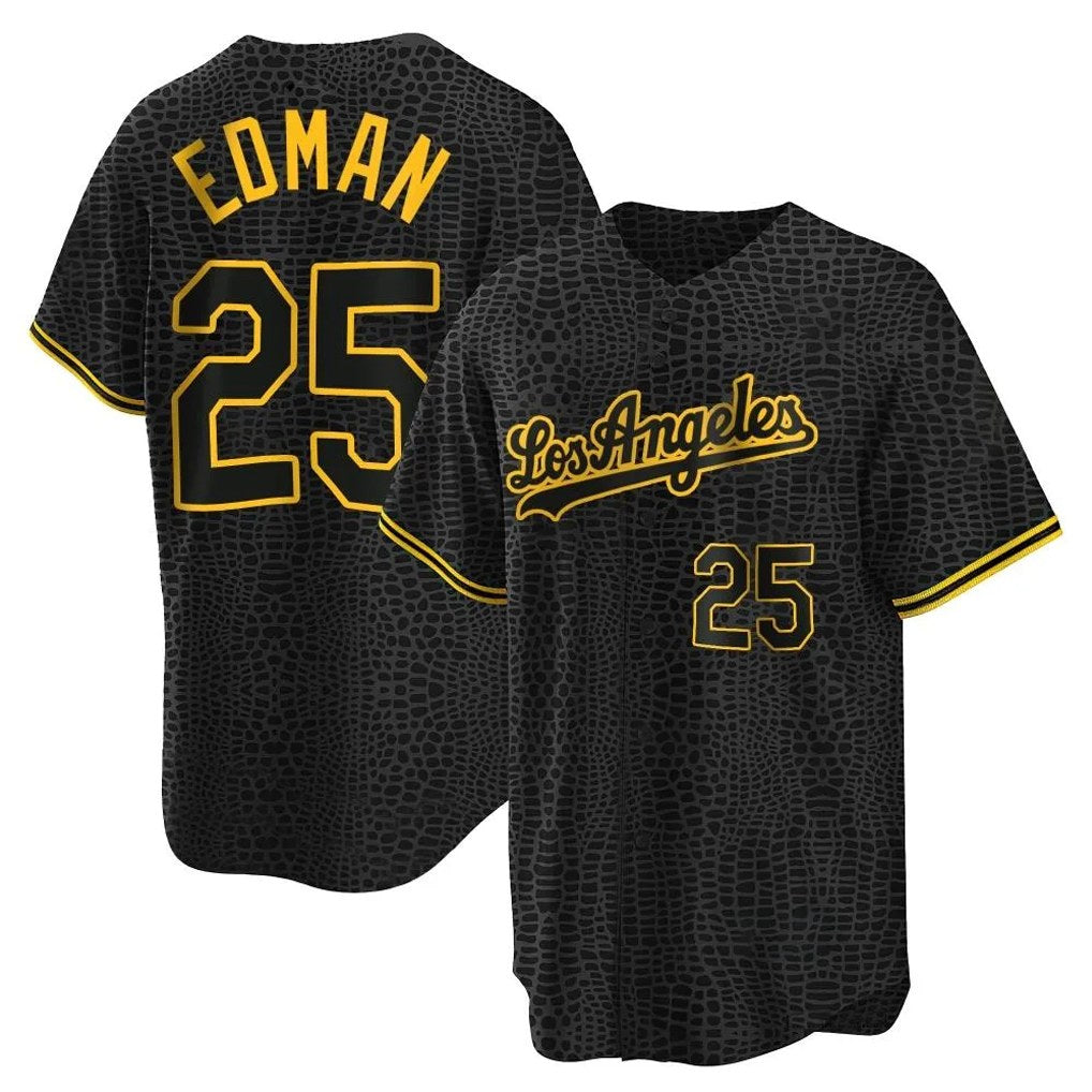 Los Angeles Dodgers #25 Tommy Edman Player Black HeidiMiller Snake Skin City Game Home Stitched Jerseys