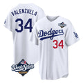 Los Angeles Dodgers #34 Fernando Valenzuela Player White HeidiMiller World Series Home Game Stitched Jerseys
